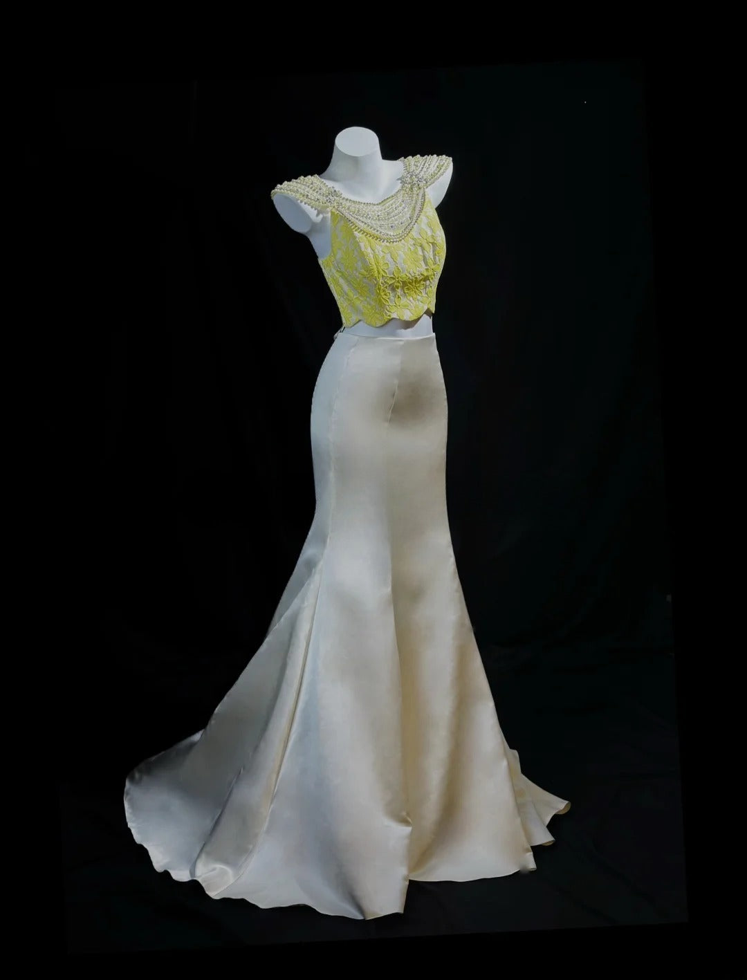 Classy Prom Dresses Mermaid 2 Pieces Yellow Satin With Lace Sleeveless Evening Dress Formal Outfits RB5845
