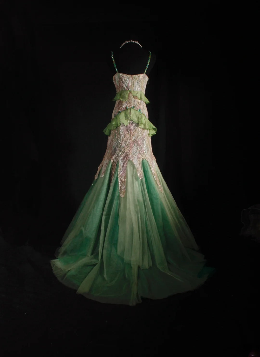Vintage 90s Prom Dresses Women Mermaid Spaghetti Straps Green Lace Long Formal Dance Evening Party Gowns AS037