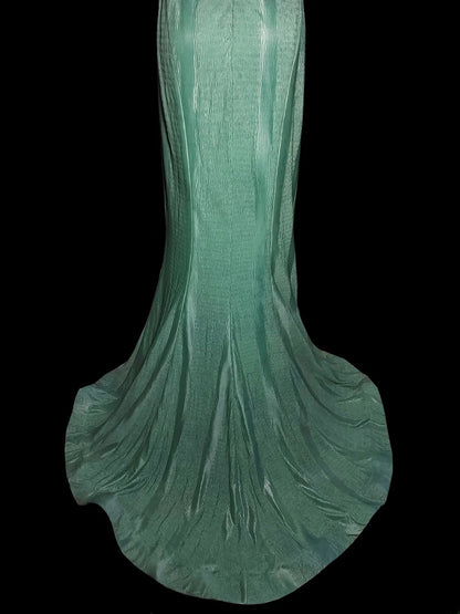 Robe de soirée longue vert menthe, col en V, style sirène, taille modeste, idéale pour les lycéennes en fin d'année (AS037)
