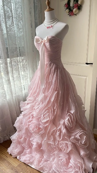 Sweet 16 Dresses Long Sweetheart Pink With Tiered Flowers Ball Gown Sweet Sixteen Birthday Gown RC0407