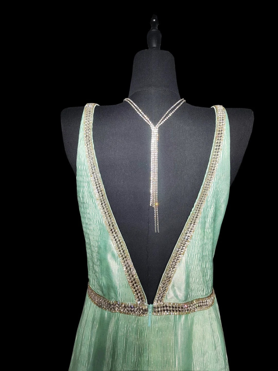 Robe de soirée longue vert menthe, col en V, style sirène, taille modeste, idéale pour les lycéennes en fin d'année (AS037)
