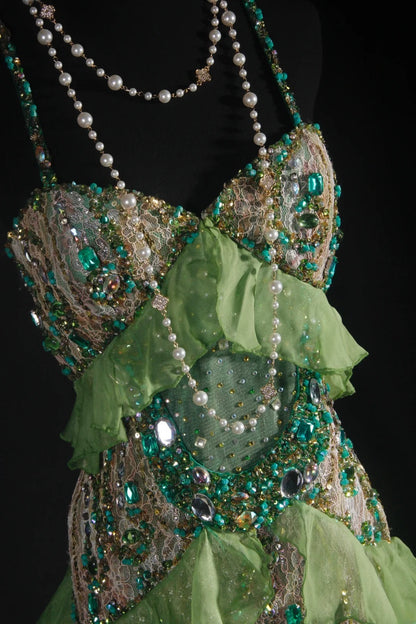 Vintage 90s Prom Dresses Women Mermaid Spaghetti Straps Green Lace Long Formal Dance Evening Party Gowns AS037