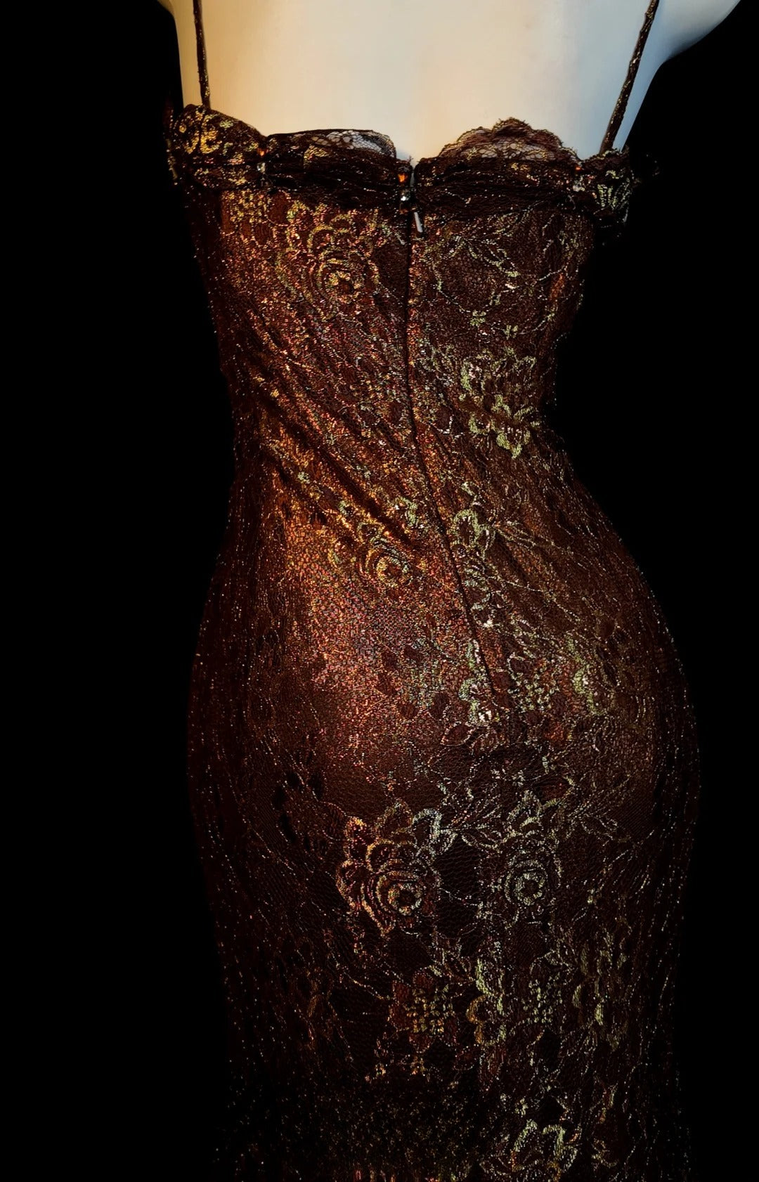 Brown Prom Dress Mermaid Lace Spaghetti Straps Modest Floor Length Formal Party Gown RB9839