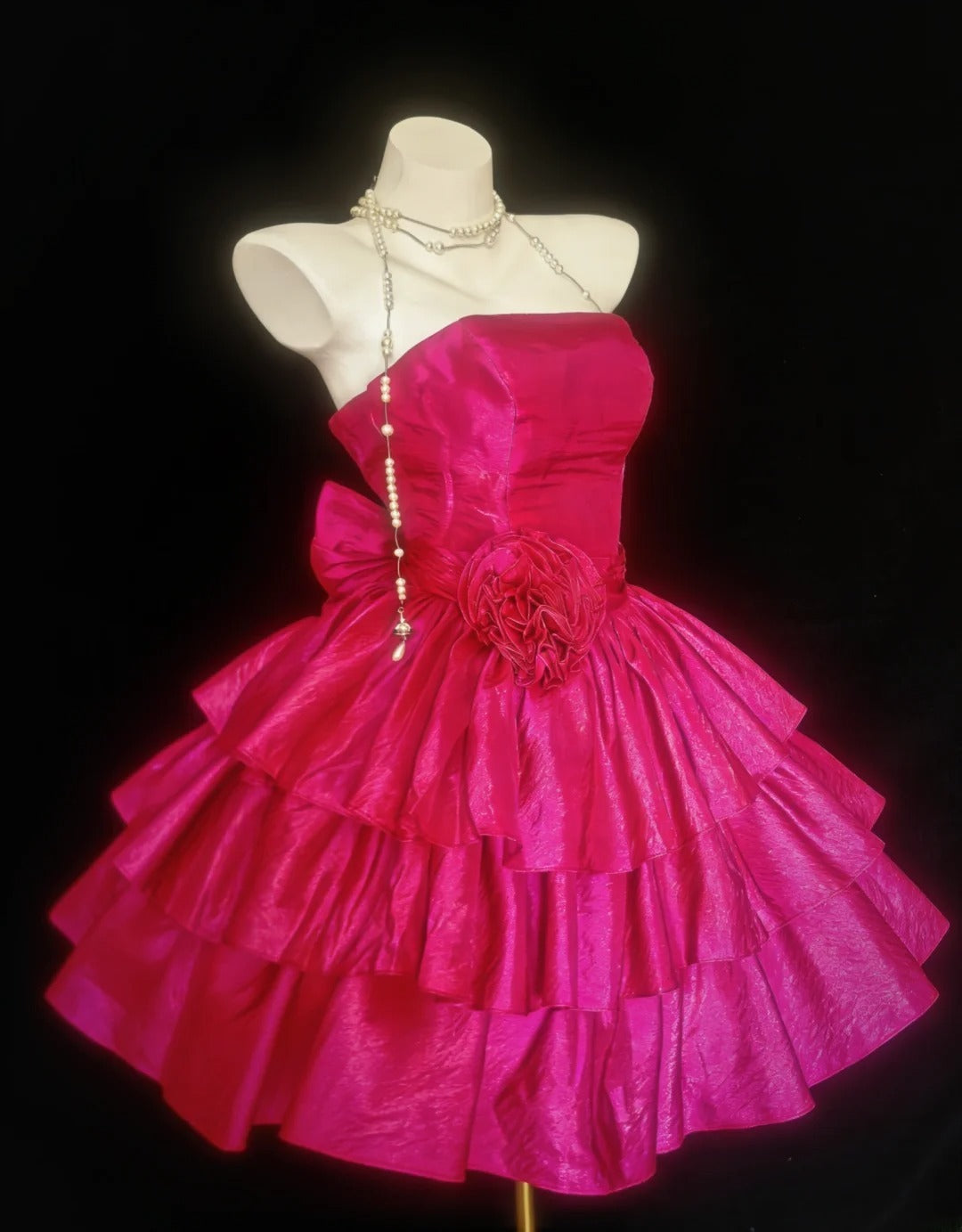 Robe de bal vintage bustier rose fuchsia en satin, robe de soirée courte, robe d'anniversaire, robe de bal de fin d'année, robe de soirée AS038