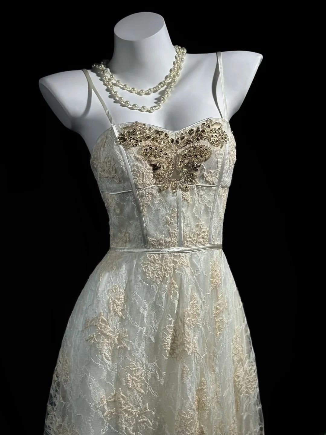 Elegant Prom Dresses A Line Spaghetti Strap Lace With Sequined Evening Dress Formal Outfits RB5846