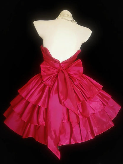 Robe de bal vintage bustier rose fuchsia en satin, robe de soirée courte, robe d'anniversaire, robe de bal de fin d'année, robe de soirée AS038