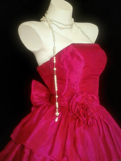Robe de bal vintage bustier rose fuchsia en satin, robe de soirée courte, robe d'anniversaire, robe de bal de fin d'année, robe de soirée AS038