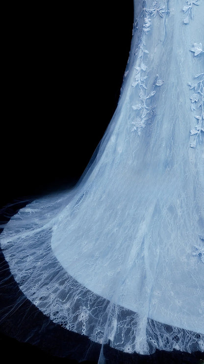 Light Sky Blue Prom Dress Inspo Mermaid Sweetheart Lace Modest With Slit Formal Party Gown RB9840