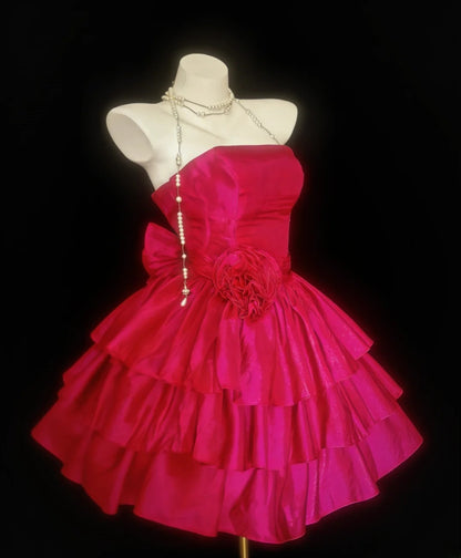 Robe de bal vintage bustier rose fuchsia en satin, robe de soirée courte, robe d'anniversaire, robe de bal de fin d'année, robe de soirée AS038