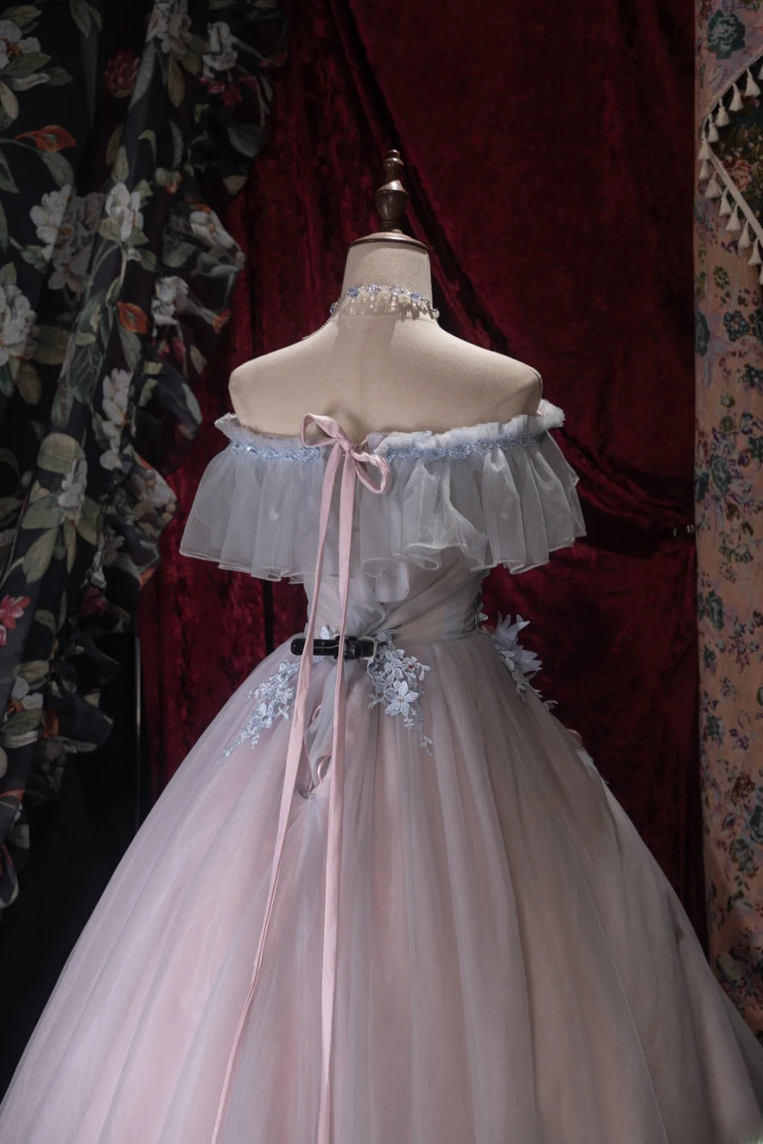 Charming Ball Gown Off The Shoulder Blue Pink With Appliqued Long Quince Dress Quinceanera Dresses Formal Birthday Outfits RB8063