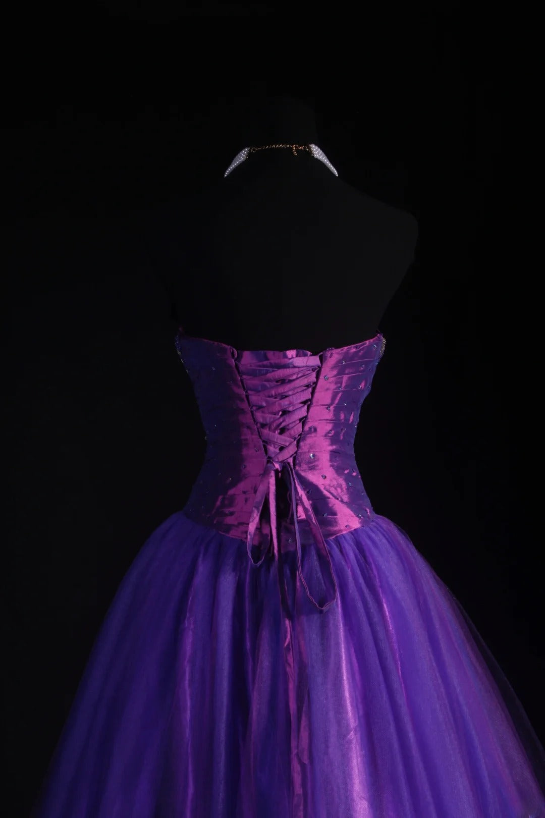 Robe de bal vintage années 90 pour femme, robe de soirée bustier en tulle violet, robe de bal longue de cérémonie AS038