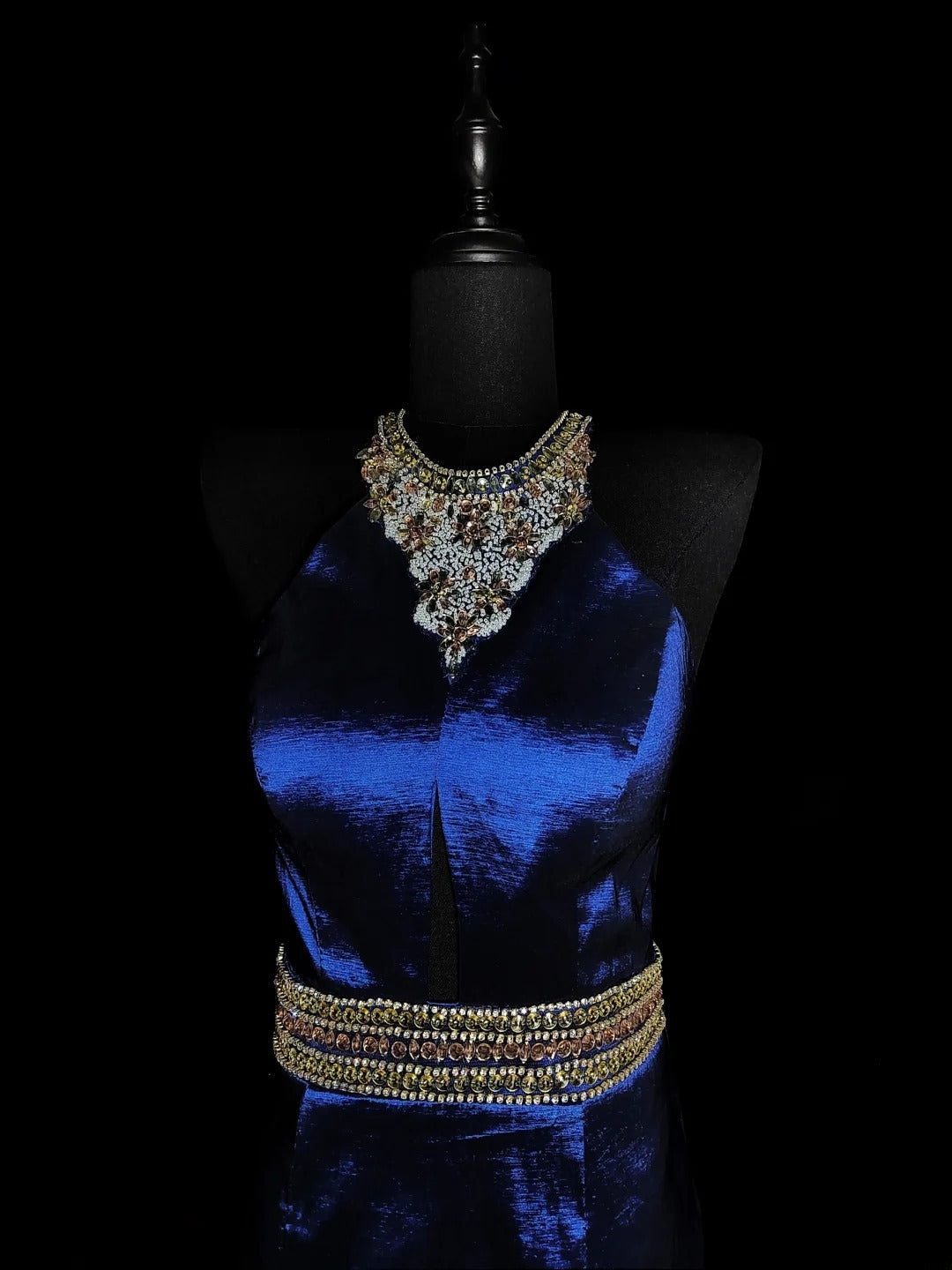 Robe de bal longue vintage années 1950, style sirène, dos nu, en taffetas bleu roi orné de perles argentées, tenue de soirée pour la remise des diplômes de fin d'études secondaires AS038