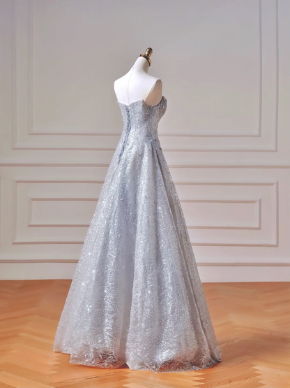 Elegantes, trägerloses, blaues Paillettenkleid mit Schal – ein beeindruckendes, langes Abendkleid für Teenager und Mädchen (AQ038)