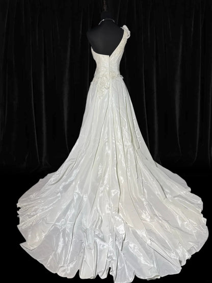 Damen-Ballkleid, schulterfrei, weiß, mit gestuftem Satin-Spitzenrock, lang, figurbetont, im Vintage-Stil der 70er Jahre, AS039