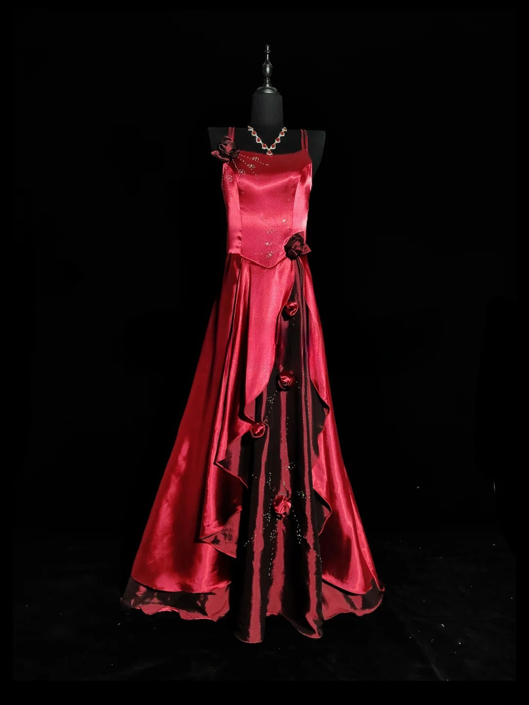 Modest A line Spaghetti Strap Red Satin Long Evening Dresses High School Teens Senior Night Dance Prom Dress AS039