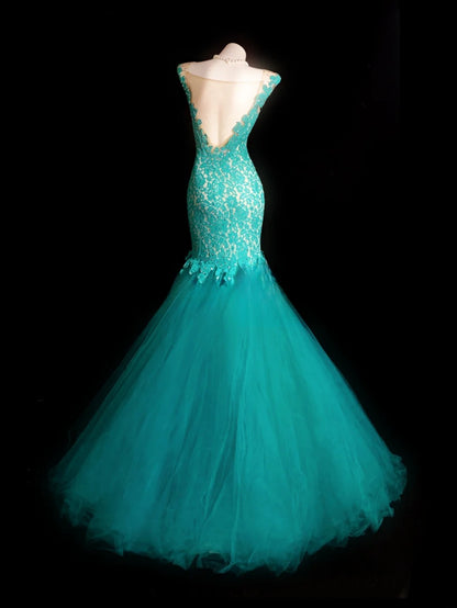 Green Prom Dress Inspo Mermaid Sweetheart Lace Modest Long Formal Party Gown RB9841