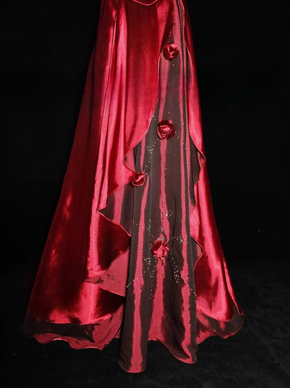 Modest A line Spaghetti Strap Red Satin Long Evening Dresses High School Teens Senior Night Dance Prom Dress AS039