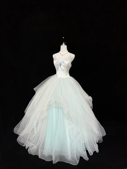 Modest Ball Gown Spaghetti Strap Mint Green Tulle With Ruffled Quince Dress Voluminous Sweet 16 Sweet Sixteen Outfits Vestido de RB7410
