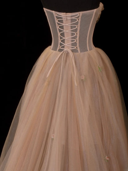 Robe de bal sobre et élégante, bustier cœur en tulle rose, robe longue de soirée formelle SA039