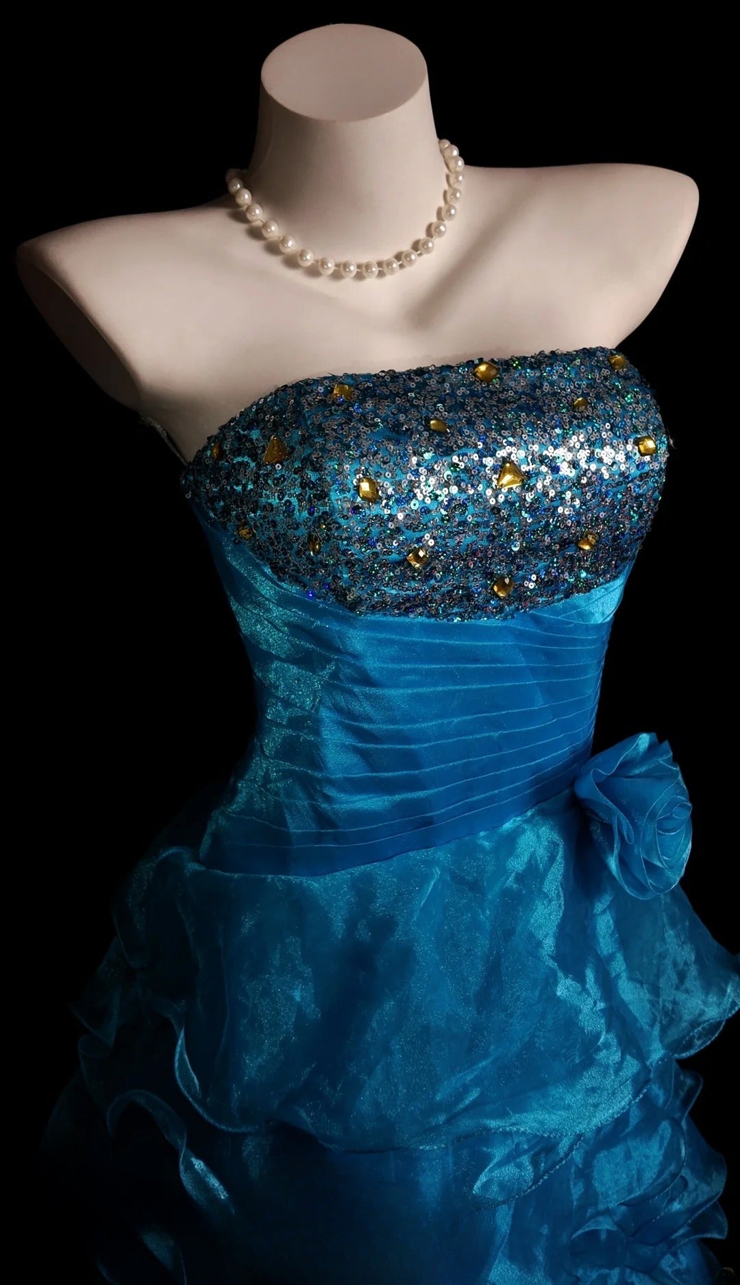 Blue Prom Dress Inspo Mermaid Strapless Tiered Layers Modest Long Formal Party Gown RB9843