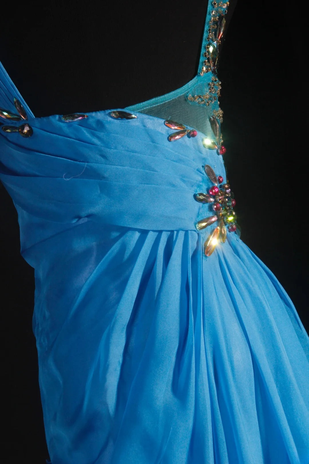 Vintage-Abendkleider im Stil der 90er Jahre, formell, A-Linie, V-Ausschnitt, blauer Chiffon mit Perlenstickerei, lange Partykleider, Ballkleider AS040