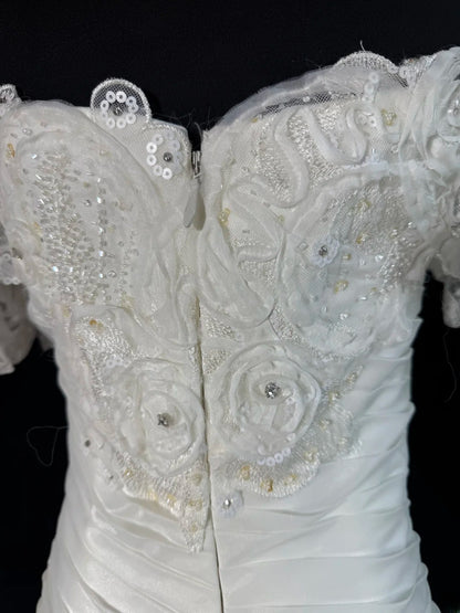 Boho-Meerjungfrauenkleid mit schulterfreiem Ausschnitt, kurzen Ärmeln, weißer, gestufter Spitze, langem Vintage-Schnitt, tailliert, im Stil der 1920er Jahre, AS041
