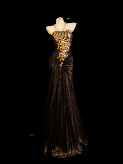 Brown Prom Dress Inspo Mermaid Sweetheart Tulle Modest With Beaded Formal Party Gown RB9844
