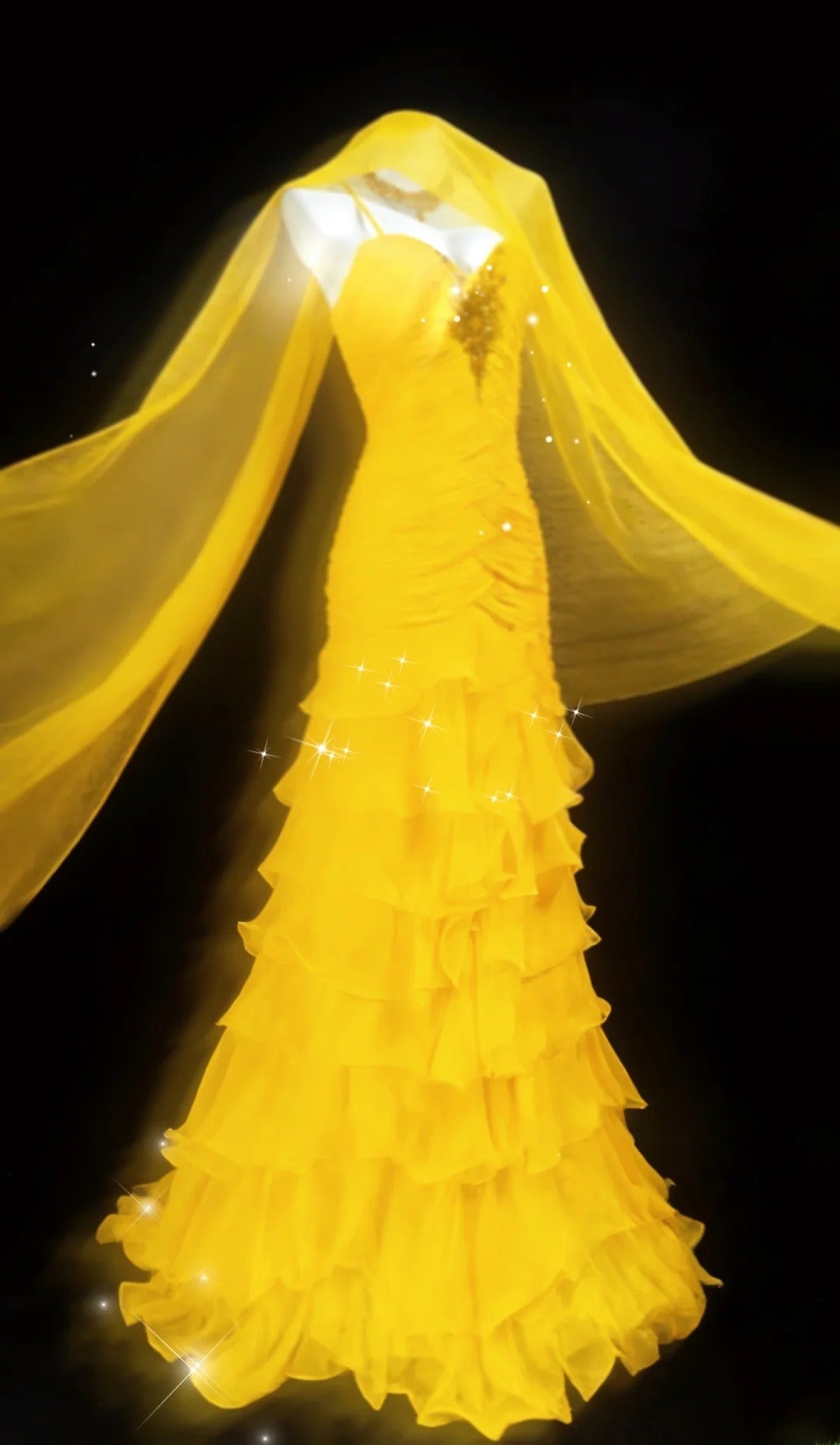 Vintage 1950s Mermaid Spaghetti Strap Yellow Chiffon With Scarf For Women Long Prom Dress Birthday Gowns AS041