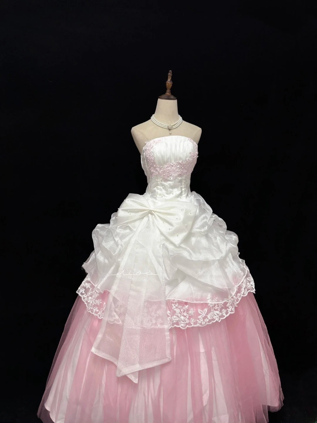 Sweet Ball Gown Strapless White Pink With Appliqued Lace Tulle Quince Dress Voluminous Sweet 16 Sweet Sixteen Outfits Vestido de RB7412