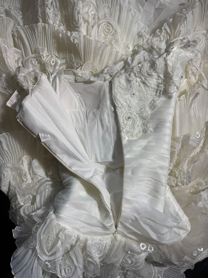 Boho-Meerjungfrauenkleid mit schulterfreiem Ausschnitt, kurzen Ärmeln, weißer, gestufter Spitze, langem Vintage-Schnitt, tailliert, im Stil der 1920er Jahre, AS041