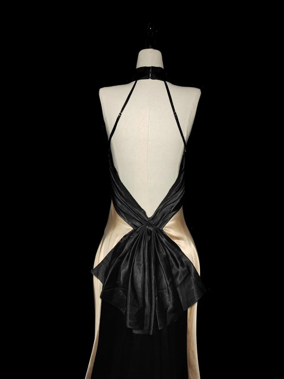Robe de bal longue vintage années 1950, style sirène, dos nu, en satin champagne, idéale pour les élèves de terminale (AS041)