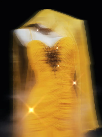 Vintage 1950s Mermaid Spaghetti Strap Yellow Chiffon With Scarf For Women Long Prom Dress Birthday Gowns AS041