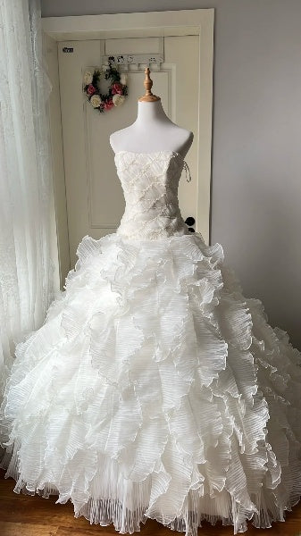 Sweet 16 Dresses Long Strapless White Tulle With Tiered Layers Ball Gown Sweet Sixteen Birthday Gown RC0411