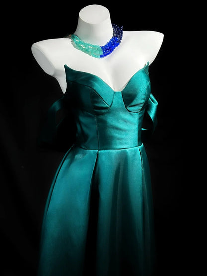 Classy Prom Dresses A Line Off The Shoulder Green Satin With Sleeves Evening Dress Formal Outfits RB5850