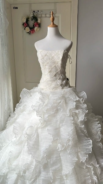 Sweet 16 Dresses Long Strapless White Tulle With Tiered Layers Ball Gown Sweet Sixteen Birthday Gown RC0411