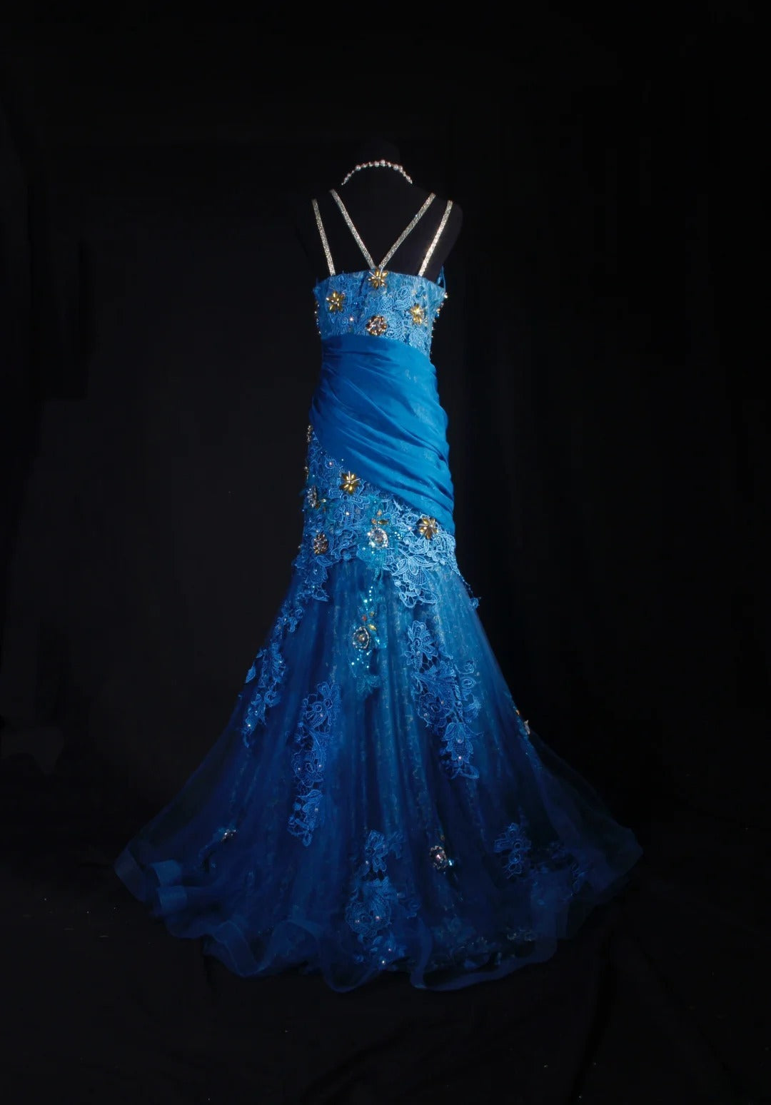 Vintage-Abendkleider im Stil der 90er Jahre, formell, Meerjungfrau, V-Ausschnitt, königsblauer Chiffon mit Perlenstickerei und Spitze, lange Partykleider, Ballkleider AS042