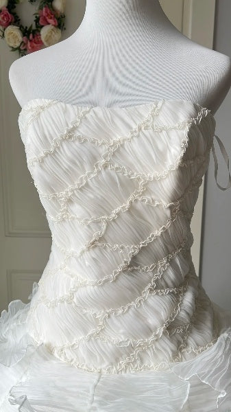 Sweet 16 Dresses Long Strapless White Tulle With Tiered Layers Ball Gown Sweet Sixteen Birthday Gown RC0411