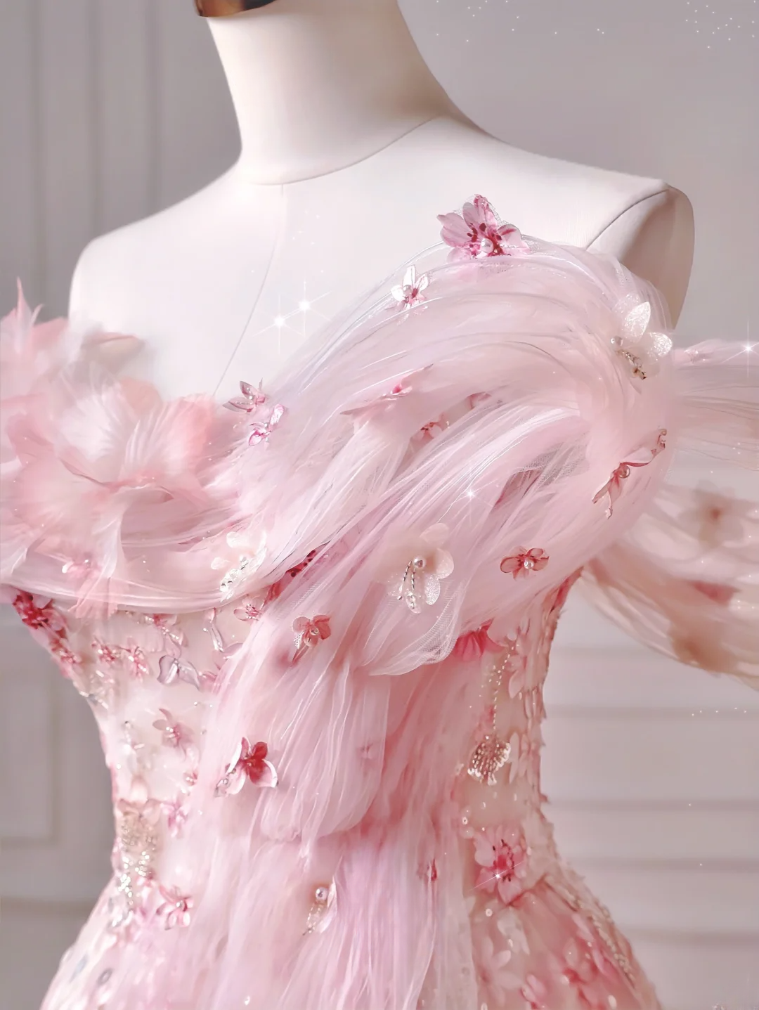 Elegantes, schulterfreies, pinkes Paillettenkleid für Teenager und Mädchen (AQ042)