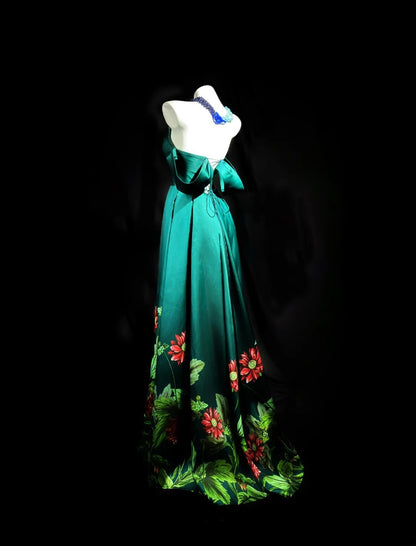 Classy Prom Dresses A Line Off The Shoulder Green Satin With Sleeves Evening Dress Formal Outfits RB5850