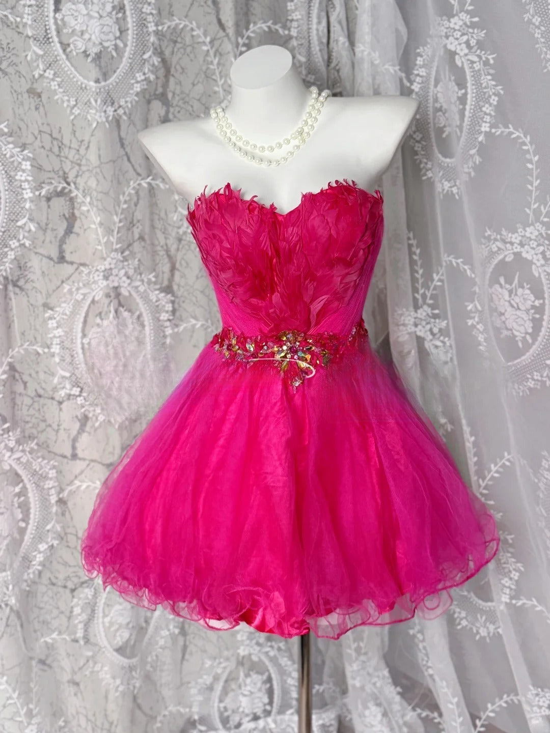 Cute Hoco Dress Ball Gown Pink Tulle Sweetheart Short Homecoming Party Dresses RB9846