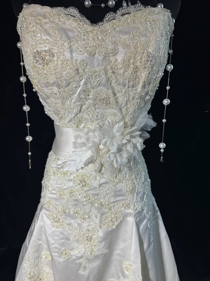 Rustikales langes Brautkleid im 70er-Jahre-Stil, einzigartiges Meerjungfrauen-Kleid mit Herzausschnitt im Boho-Stil mit Spitzenkorsett, figurbetontes Brautkleid für kleine und große Größen AS043