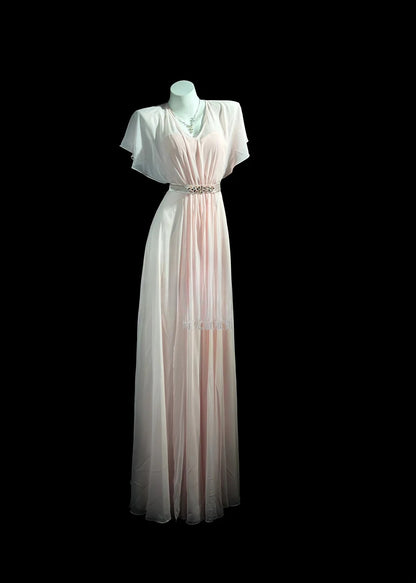 Understated Prom Dresses A Line V Neckline PinK Chiffon With Sleeves Evening Dress Formal Outfits RB5851