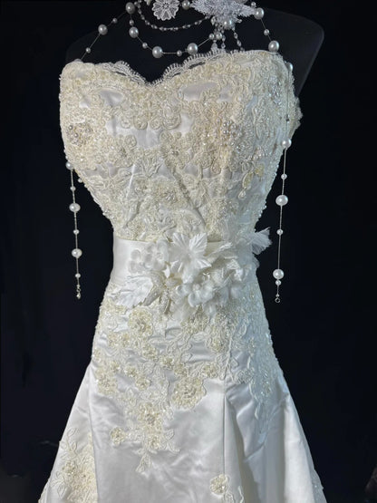 Rustikales langes Brautkleid im 70er-Jahre-Stil, einzigartiges Meerjungfrauen-Kleid mit Herzausschnitt im Boho-Stil mit Spitzenkorsett, figurbetontes Brautkleid für kleine und große Größen AS043