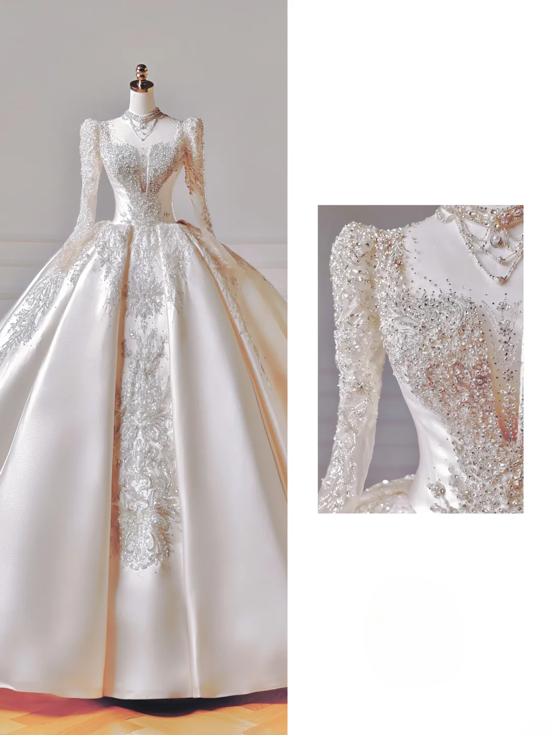 Prinzessinnen-Brautkleid, langes Ballkleid, eckiger Ausschnitt, lange Ärmel, Applikationen, perlenbesetztes Oberteil, Brautkleid AQ043