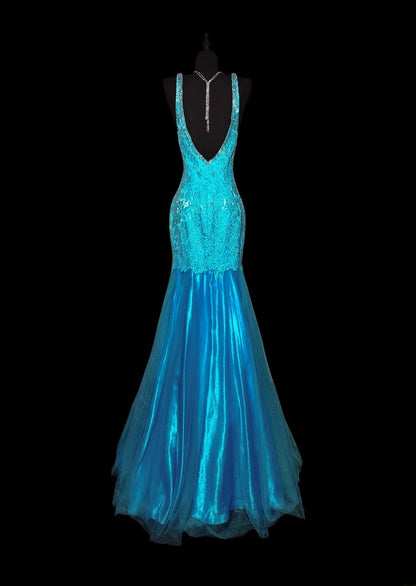 Vintage 1950s Mermaid Blue Strap Satin With Appliques Long Prom Dresses High School Senior Graduation Dance Evening Outfits AS043