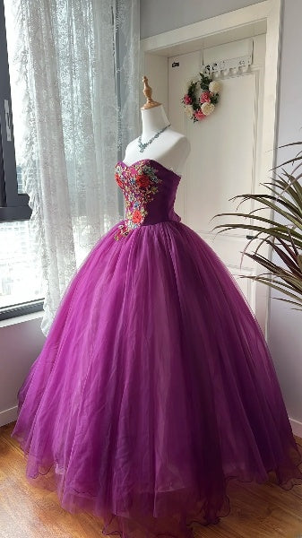 Princess Sweet 16 Dresses Long Sweetheat Purple Tulle With Lace Ball Gown Sweet Sixteen Birthday Gown RC0412
