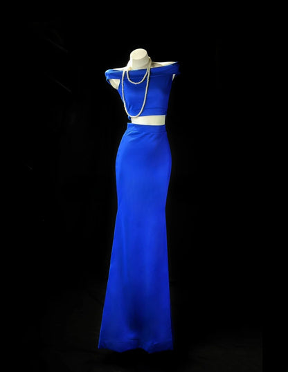 Understated Prom Dresses Mermaid 2 Pieces Royal Blue Satin With Sleeves Evening Dress Formal Outfits RB5852