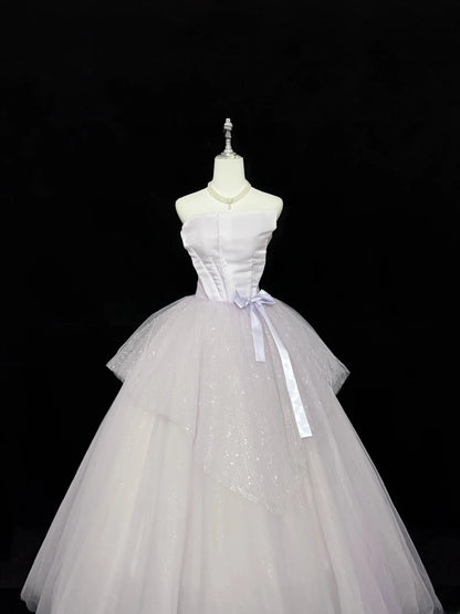 Sweet Ball Gown Strapless Light Lilac With Bow Tulle Quince Dress Voluminous Sweet 16 Sweet Sixteen Outfits Vestido de RB7415