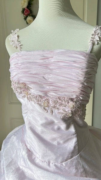 Sweet 15 Quinceanera Dress Ball Gown Spaghetti Straps Pink Satin With Fold Long 15th Birthday Gown RC0413