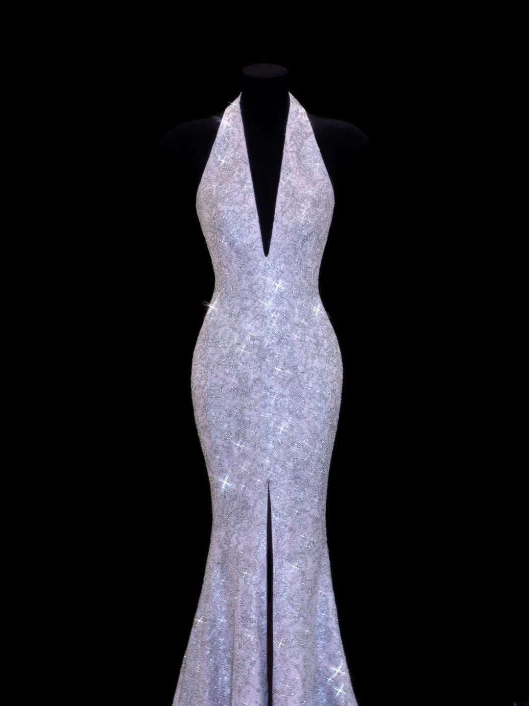 Robe de bal longue sirène à sequins style années 50, fendue et ornée de perles, à prix abordable (SA044)